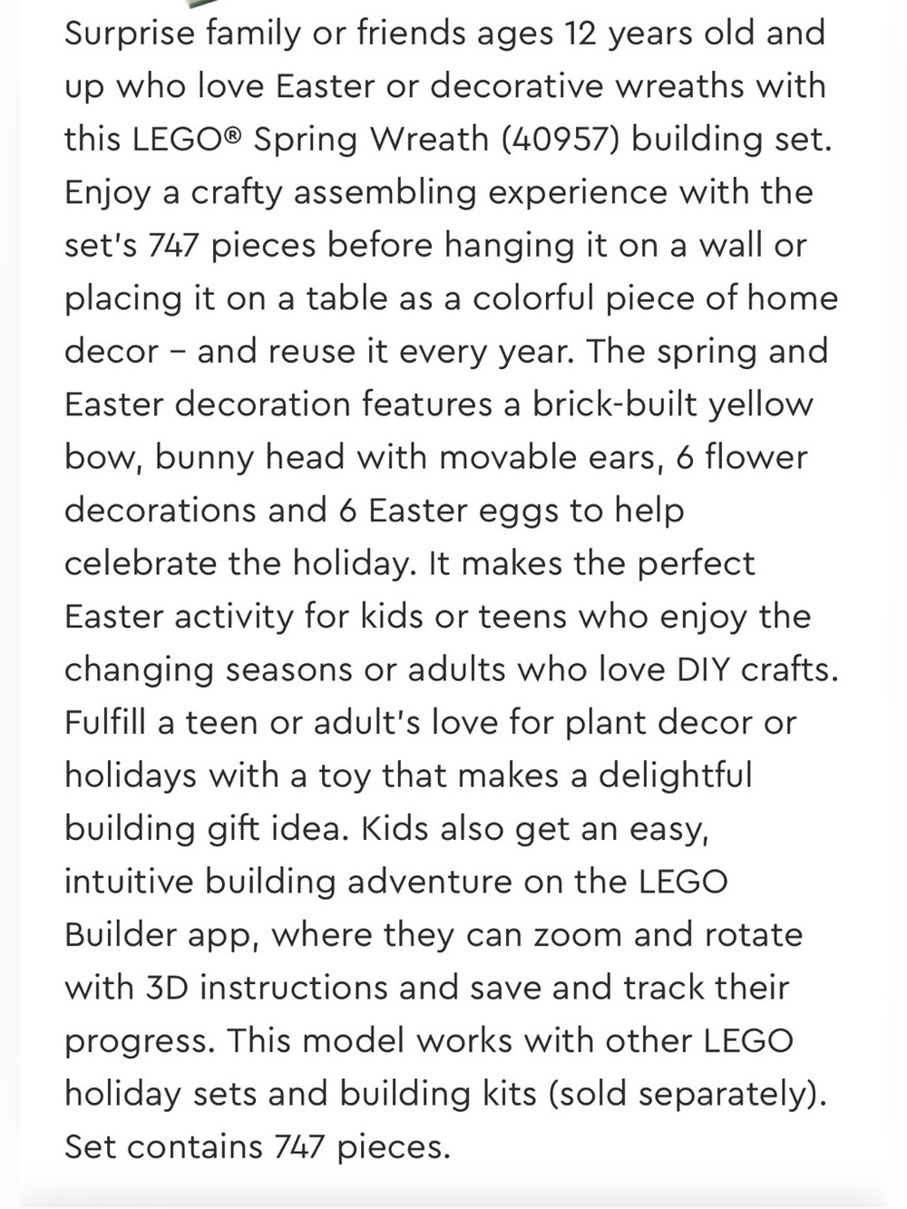 Lego Spring Wreath with White Bunny and Yellow Bow - Picture 11 of 12